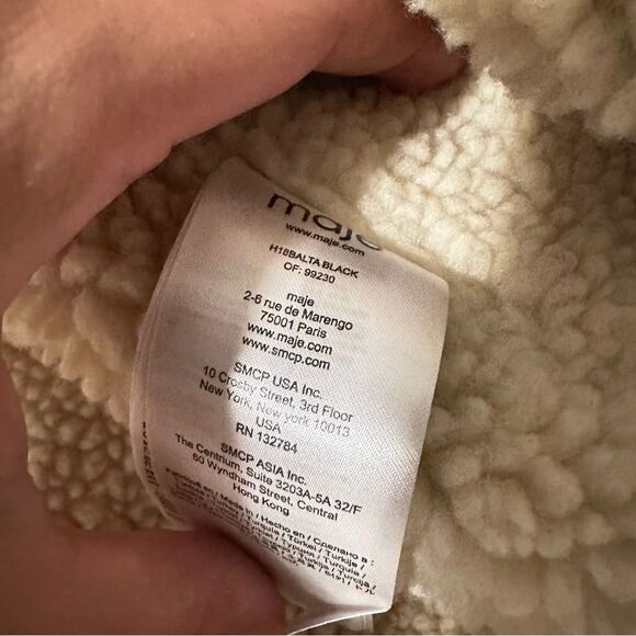 Maje Black Sherpa Teddy lined Cotton Denim‎ jacket size 38 Medium - Picture 12 of 12